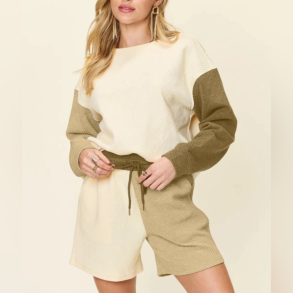 2 Piece Set Contrast Drop Shoulder Top and Shorts Set